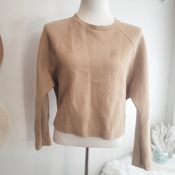 COS CROPPED LONG SLEEVES PULLOVER CREWNECK TAN SWEATER WOMENS SIZE SMALL - Picture 1 of 16